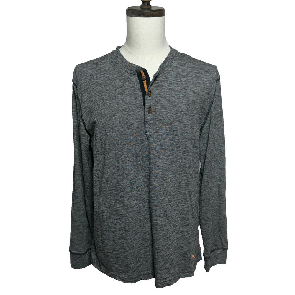 Tommy Bahama Shirt Mens Large Gray Marled‎ Oahu Shores Henley Modal Blend Beachy